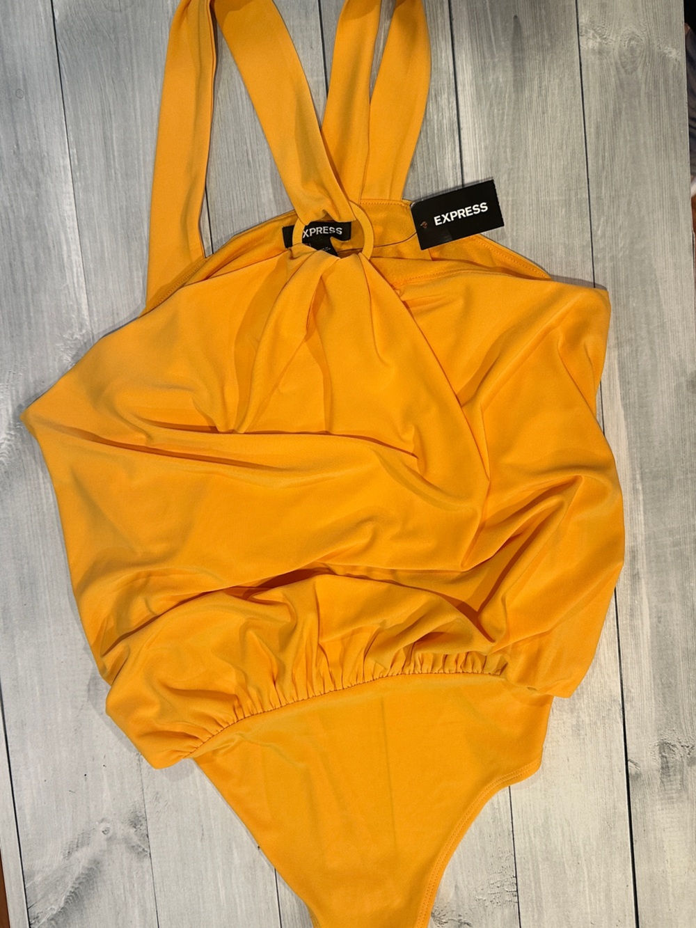 Express Sz Medium Marigold Halter Ring Draped Bodysuit • NWT! - Picture 4 of 9